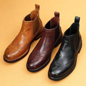 Nouvelles bottes pour hommes en cuir de cheval sculpté de style vintage britannique, semelle Goodyear, hauteur mi-haute, style business décontracté - Product Image 1