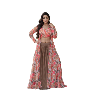 ชุดหนังเทียมผ้าจอร์เจียสำหรับผู้หญิงพร้อมพิมพ์ลายดอกไม้ - Product Image 1