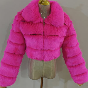 <span class=keywords><strong>Veste</strong></span> en fausse fourrure pour <span class=keywords><strong>femme</strong></span> avec accents en fausse fourrure de renard Style court avec manches à col - Product Image 3