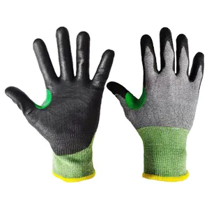 Coated Cut Gloves 13G HPPE Level 5 Protection Anti Cut Glove Black PU Palm Coated Cut Resistant Gloves