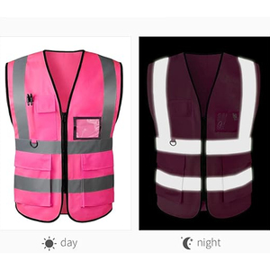 Class 2 Women High <strong>Viz</strong> pink Safety Vest Multi Pocket Custom logo Zipper Front Reflective Safety Vests for Construction Workers - Product Image 4
