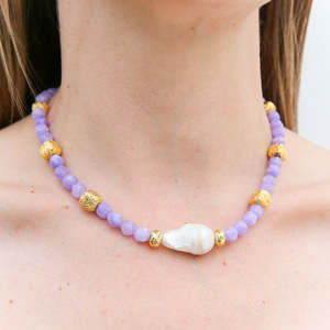 Delicado Collar de Verano con Cuentas de Piedras Naturales Coloridas y Perla Barroca, Collares Hechos a Mano para Mujeres y Hombres - Product Image 6