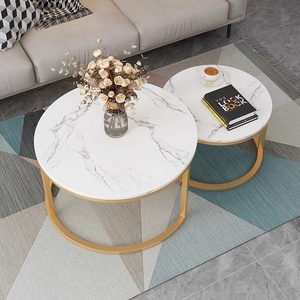 Ensemble <span class=keywords><strong>de</strong></span> tables basses convertibles en acier inoxydable au design nordique minimaliste moderne <span class=keywords><strong>avec</strong></span> plateau en marbre pour petits espaces, salon, restaurant - Product Image 3