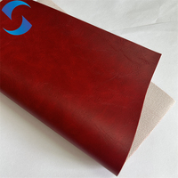 Bahan Kain Kulit Imitasi PVC Berkualitas Tinggi Warna Merah Dua Nada untuk Furnitur Sofa dan Kursi Sofa