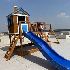 Maison de jeu extérieure en <span class=keywords><strong>bois</strong></span> imperméable avec balançoire et bac à sable Maison de jeu pour enfants pour patio arrière-cour - Product Image 2