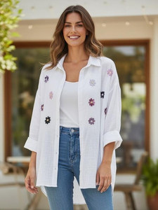 OEM ODM Hand Embroidered Floral <strong>Shirt</strong> Romantic Botanical Blouse Cottagecore Handmade Clothing - Product Image 1