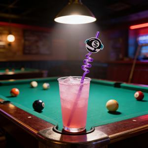 Pajitas de Plástico Reutilizables de Grado Alimenticio con Diseño de Bola de Billar de Dibujos Animados de Moda para Fiestas, Celebraciones y Regalos de Juego - Product Image 4