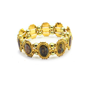 <b>Gold</b> Alloy <b>Beaded</b> <b>Bracelet</b> Portrait Pattern Elastic Religious Ceremony Jewelry 17g Beads Bezels Setting - Product Image 3