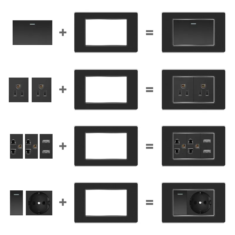 Schwarzes 3D-Ledermuster amerikanischer Standard-Wandschalter Steckdose 1 Gang Mehrfachtasche US-Standard-USB Fernseher Computer Telefonsteckdose
