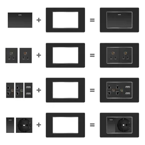 Black 3D Leather Pattern American Standard Wall Switch Socket 1Gang Multiple Socket Us standard USB TV Computer Telephone Socket