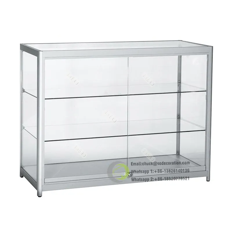 Full Vision Showcase With LED Lighting Glass Display Cabinets Tall Products Display Cases