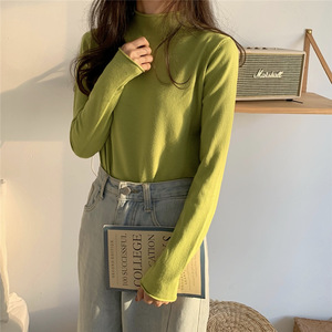 Camisola 2021 Novo Outono/inverno de manga comprida Colarinho Meia-alta Desgaste Exterior Fino Mid-neck Pullover Blusa Fina Camisa de Assentamento Mulheres - Product Image 6