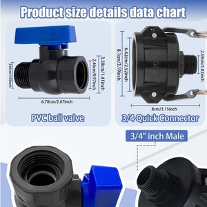 Robinet pour réservoir d'eau IBC, raccord à came 2 pouces, robinet en plastique pour réservoir IBC de 275 à 330 gallons avec vanne à bille pour tuyau d'arrosage en plastique - Product Image 2