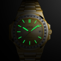 Montre automatique classique en or avec logo personnalisé OEM, 5 ATM, mouvement Miyota, boîtier et bracelet en acier inoxydable