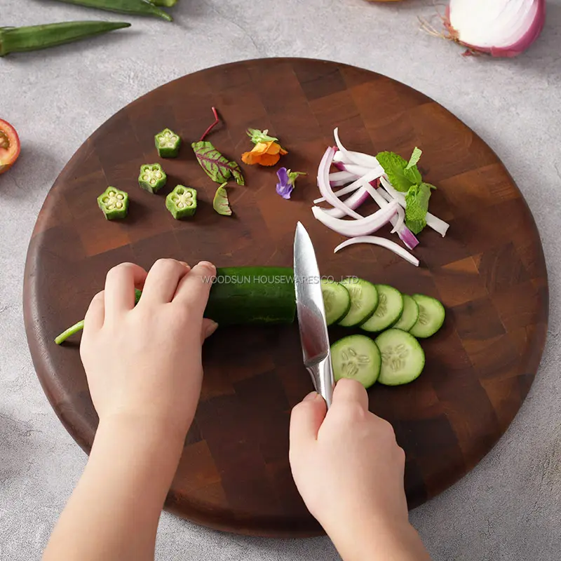 우드썬 커팅 블록 아카시아 나무 도마 라운드 곡물 도마 도마 블록