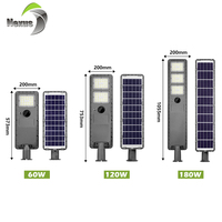 Lampadaire solaire LED extérieur intégré de haute qualité, étanche IP65, 60W, 120W, 180W, tout-en-un