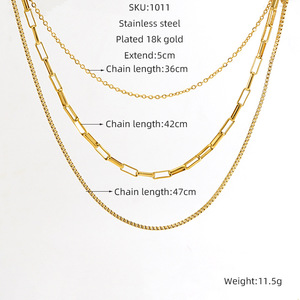 Collier à chaînes superposées en acier inoxydable plaqué or 18 carats, maillons géométriques multicouches, pour usage quotidien - Product Image 4