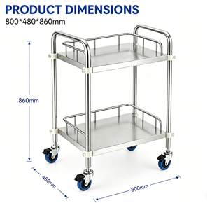 Stainless Steel Medical Service Cart 2 Tier Rolling Utility <b>Trolley</b> Heavy Duty Mobile Storage Cart with <b>Wheels</b> for Hospital - Product Image 5