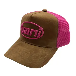 HTS0001 uomo inverno donna custom mesh logo cap blank plain premium velvet 5 panel 3d ricamo camoscio trucker hat in bulk