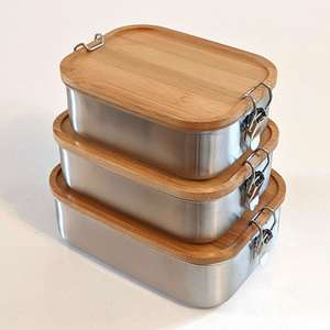 Bento <b>Lunch</b> Box for Adults / Children Stainless Steel <b>Lunch</b> Box and <b>Lunch</b> Box 800 Ml/1200 ml Metal Box with Wooden Lid B - Product Image 1