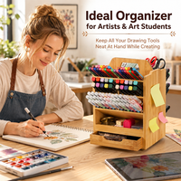 Organisateur de bureau et scolaire moderne en bambou naturel durable à 5 compartiments inclinés – Boîte de rangement de bureau
