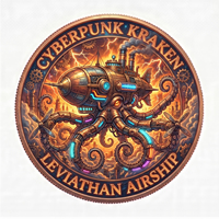 Pièce de monnaie de défi 1oz .999 en cuivre fin, imprimée UV, sur le thème du Kraken Leviathan Airship, style Steampunk, monstre marin, médaille commémorative animale