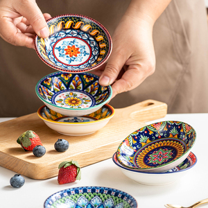 Assiette en grès de style bohème marocain, bol à sauce coloré, ensemble de plats à sauce pour la cuisine à domicile, compatible micro-ondes et lave-vaisselle - Product Image 4