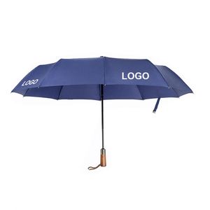 Parapluie de golf anti-vent bleu marine promotionnel avec impression de logo personnalisé, pliable en 3 sections, idéal pour les cadeaux d'affaires, grand format - Product Image 1