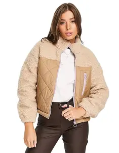 2021 sıcak satış kadın Teddy polar rahat ceket yüksek boyun fermuar açık ön bayanlar gevşek peluş sıcak ceket