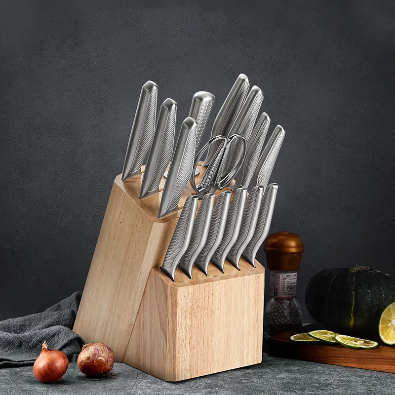 Set Cuchillos Cocina Profesional German Steel 1.4116 Cooking 15 Piece Knife Block Set Stainless Steel Chef Kitchen Knife Set