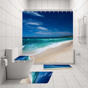 Ensemble de quatre pièces de rideaux de salle de bain et de plage pliables et lavables, imprimés numériquement, écologiques, pour tente de bain et toilettes, vente chaude transfrontalière - Product Image 6