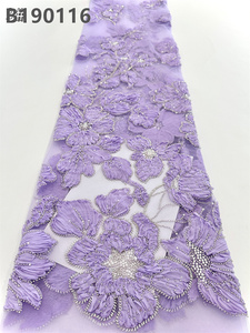 Vải ren chiffon đính hạt kiểu dáng mới nhất của CHOCOO, màu hồng đào, thêu hoa, vải ren ngọc trai châu Phi - Product Image 4