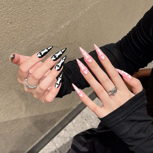 10 faux ongles faits main à presser, motifs griffes de chat rose et noir, couverture complète, <span class=keywords><strong>manucure</strong></span> portable pour <span class=keywords><strong>Halloween</strong></span> - Product Image 3