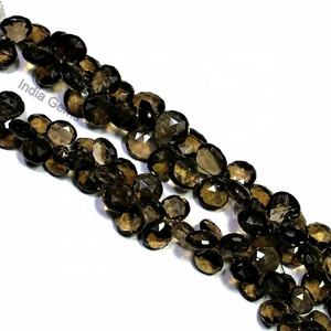 Cuentas de piedras preciosas sueltas facetadas con forma de corazón de cuarzo ahumado de alta calidad, precio mayorista por hebra para hacer joyas de alta gama - Product Image 1