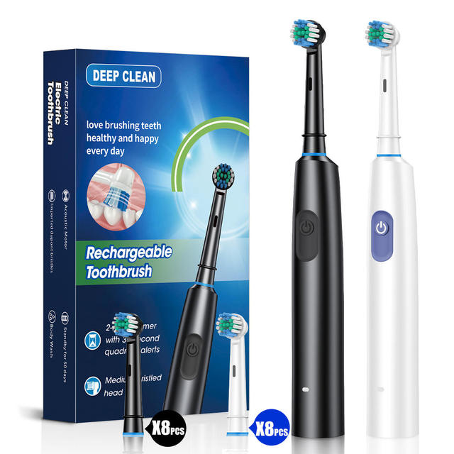 Round Head Rotating Electric Toothbrush with Sonic Technology IPX7 Waterproof Soft Bristles Rechargeable 180 Days Runtime