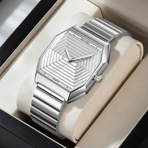 รับผลิตแบบ OEM/ODM นาฬิกาควอตซ์ผู้ชายสุดหรู สายสแตนเลส หน้าปัดลายเรขาคณิต ดีไซน์โดดเด่น นาฬิกาข้อมือสำหรับนักธุรกิจ ขายส่ง - Product Image 3
