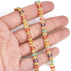 Stainless Steel Enamel Leaf Chain Green Mixed Colors <b>Red</b> Mixed Colors For <b>Bracelet</b> Making H1359 - Product Image 4