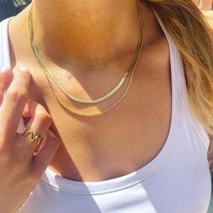 Collar de Doble Capa de Acero Inoxidable para Mujer, Chapado en Oro de 18k, Diseño Geométrico, Joyería de Regalo, Cadena de Aleación de Zinc TN3027 - Product Image 2
