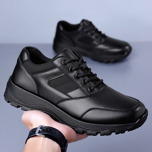 Chaussures en cuir noir pour hommes, doublées de polaire, chaudes, décontractées, pour le bureau, à talon bas, isolantes, style jeune - Product Image 2