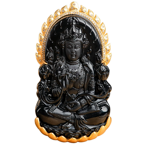 Pendentif Guanyin en jade naturel de qualité A avec cadre en argent S925, pierre précieuse en jade noir, élégant et haut de gamme - Product Image 1