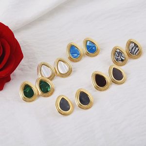 Vente en gros de boucles d'oreilles en agate plaquées or 18 carats en acier inoxydable de style INS pour femmes, bijoux tendance - Product Image 2