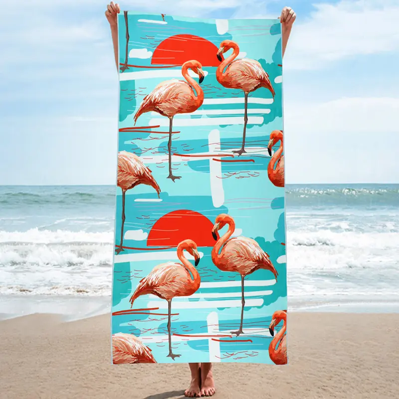 Recycled Sunset Flamingo Design Print Microfiber Suede Or Waffle Beach Towel Summer Sand Free Superdry Wholesale Beach Towels