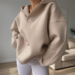 Sudadera con Capucha Extra Grande para Mujer, Color Sólido, Manga Larga, Tejido de Algodón, Cuello Alto, Ropa de Otoño, Transpirable, Estilo Casual - Product Image 2