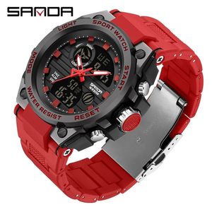 Sanda 9011 Colloïdale Korrels Siliconen Horlogeband 50M Diep Waterdicht Heren Handhorloge Digitaal Uurwerk Elektron + Kwarts Goud - Product Image 2