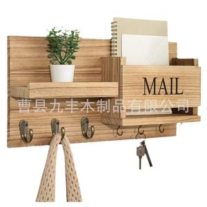 Solid Wood Wall Mounted Storage Rack With <b>Mail</b> <b>Box</b> And Hooks For Living Room Key Organizer - Product Image 4