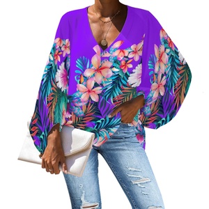 Vert Floral Femmes <span class=keywords><strong>Tunique</strong></span> Tops Casual Manches Longues Plage Blouse Loose Fit Hawaiian Blouses et Chemises pour Femmes Impression Personnalisée - Product Image 4