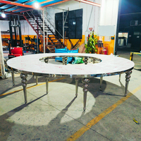 Table de banquet de mariage circulaire moderne haut de gamme en acier inoxydable argenté pour fêtes, hôtels et événements extérieurs