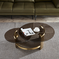 Table basse circulaire en métal doré de style nordique, table en verre rond, table centrale moderne, canapé en verre fumé trempé