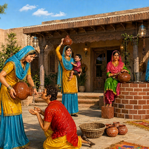 Exhibición Temática de Pueblo Cultural Indio para Decoración de Restaurantes al Aire Libre, Compre Estatuas de Fibra con Temática Punjabi Virsa para Restaurantes en EE. UU. - Product Image 1