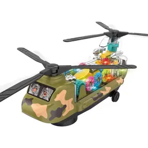 음악과 조명으로 전기 범용 투명 기어 운송 군용 장난감 자동차 모델 아이들을위한 전기 장난감 비행기